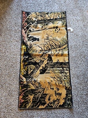 Vintage Italy Wall Tapestry Bears Cubs Velvet Wildlife Rayon Cotton 38" Long