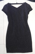 VTG  David Warren Dress Size 2 Petite Cocktail Dress Black Sequined USA Made