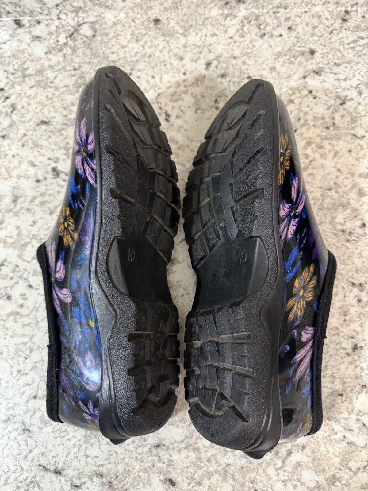 NEW Hisea Women's Garden Rain Shoe Waterproof Outdoor Slip-On Blk/Floral Size 10