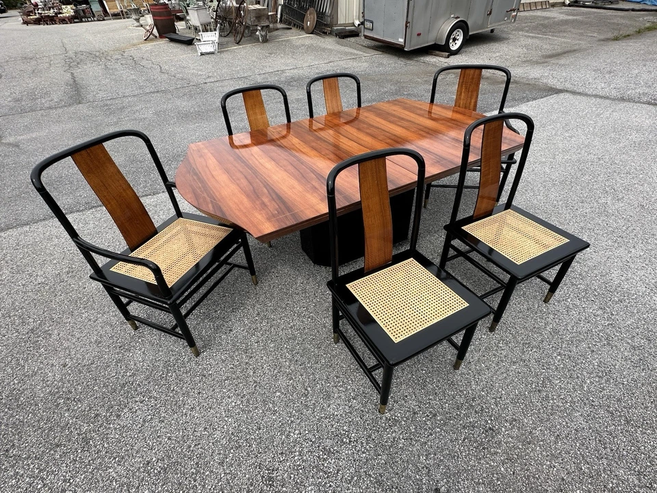 Juego de comedor Henredon Elan Koa laca negra - Mesa y 6 sillas Foto 2 de 4