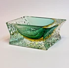 VTG Murano Alessandro Mandruzzato Glass Ashtray Catchall Sommerso Green Amber