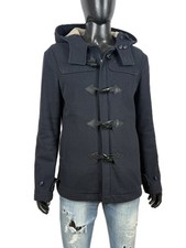ARMANI JEANS Montgomery Uomo Tg L Lana Blu Duffle Coat Wool Jacket Herren