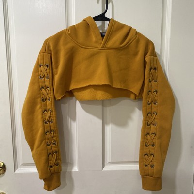 Roma Concept by Rosee Size Small Yellow Cut Cropped Top Long Sleeve Hoodie