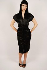 80s Satin Pencil Dress (5) black vintage midi business cocktail office siren 