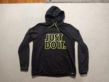 Nike Therma-Fit Just Do It Mock Neck Hoodie Mens Size Large Black Neon Green