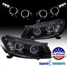 Fits 2008-2012 Honda Accord 2dr Dual Led Halo Projector Headlights Black Smoke
