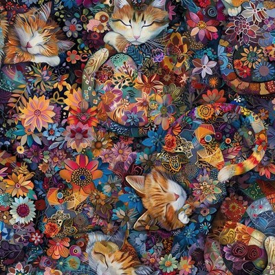 Calico Cat Flowers Allover Fabric By The Yard CD4113 Cotton Timeless Treasures
