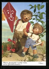 Mecki mit Sohn beim Drachensteigen - Guten Start !, Ansichtskarte 