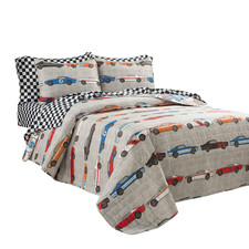 Lush Decor Race Car Kids 5-Piece Oversized Quilt Bed Set Reversible Bedding Set