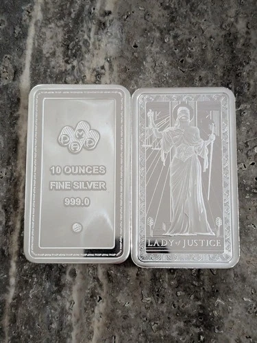 PAMP 10 oz Silver Bar Lady of Justice .999 Fine Silver in Capsule