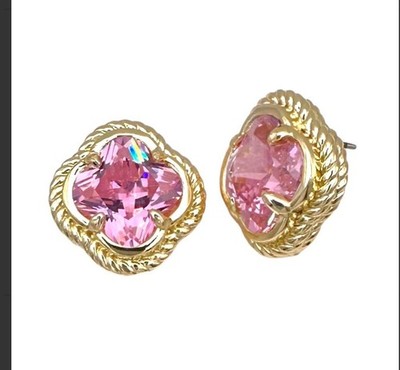 Pink Clover Earrings Rhodium Plated Hypoallergenic Jewelry