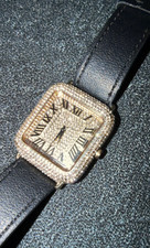 Gold Square Diamond Accent Wristwatch Black L...