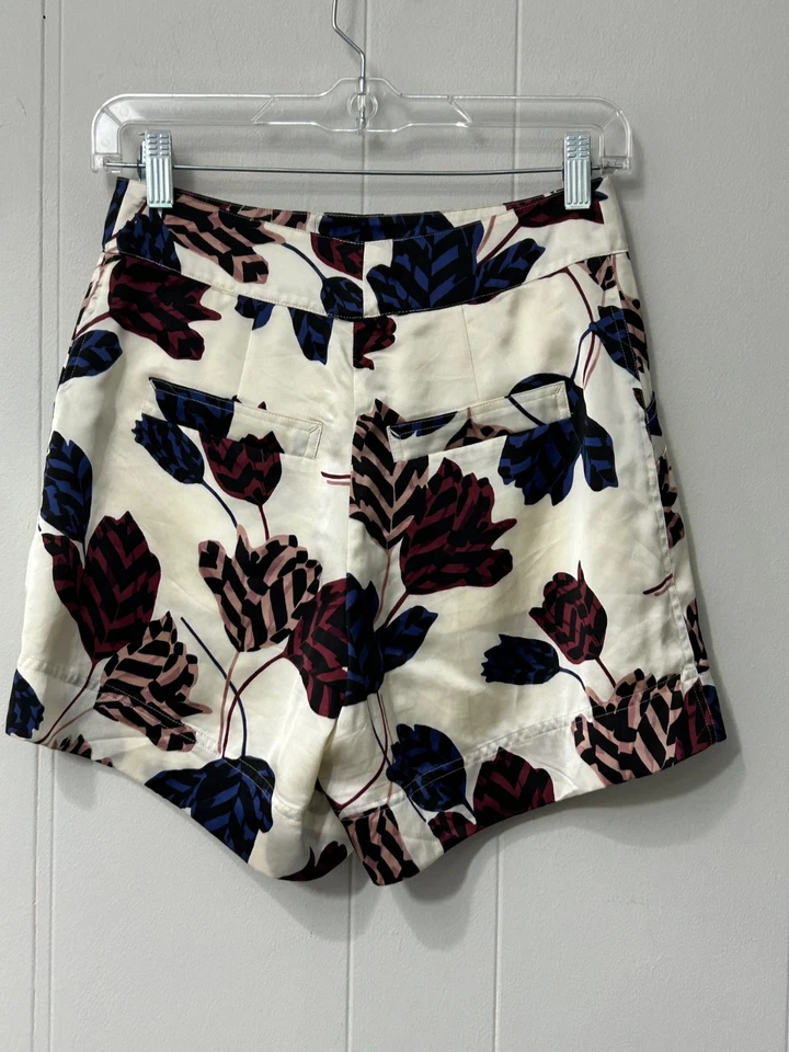 Marc by Marc Jacobs Talla 2 Satinado Marfil Granate Azul Negro Hoja Pantalones Cortos Forrados Foto 4 de 4