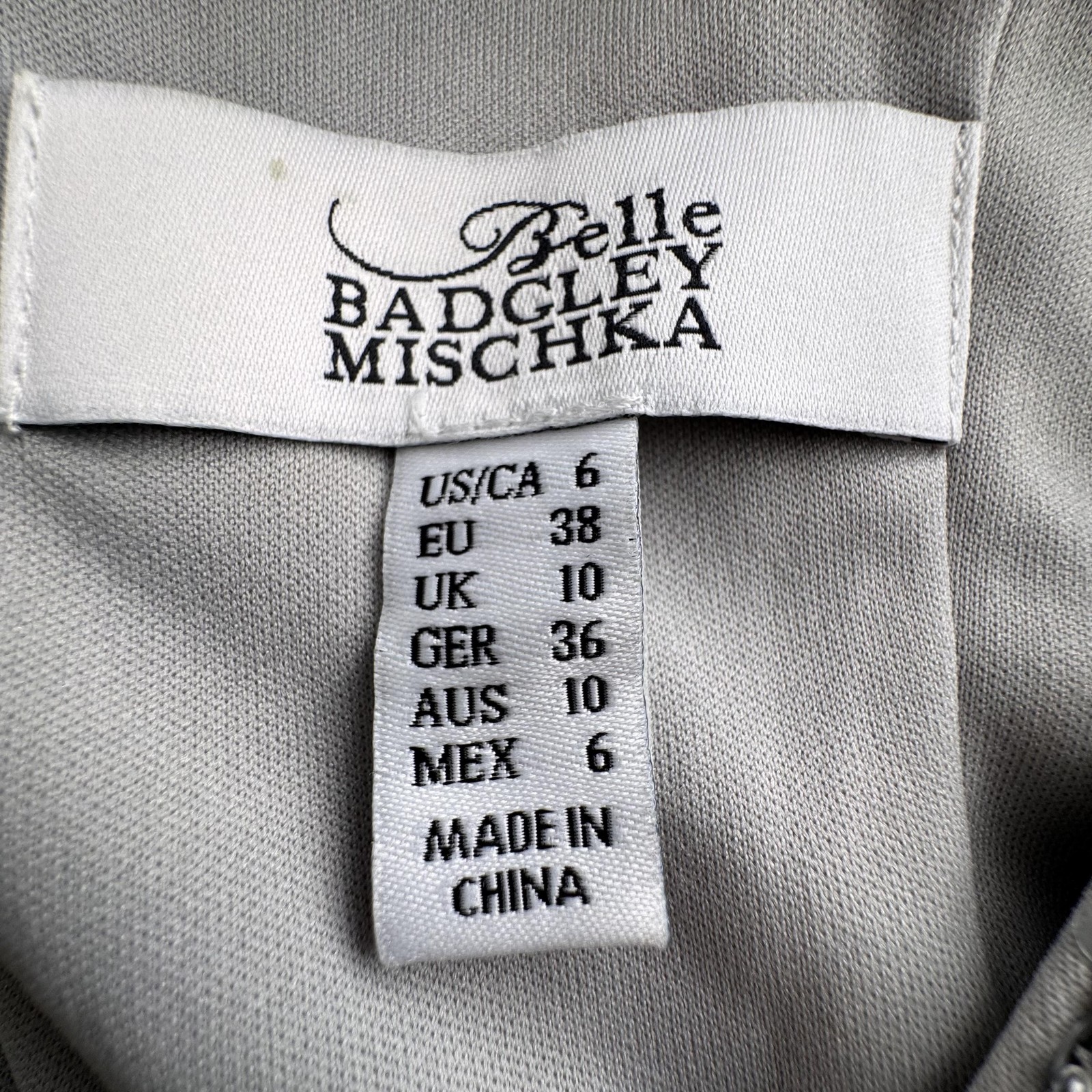 Belle Badgley Mischka Dress Womens 6 Silver Sequin V Neck Evening Maxi Gown