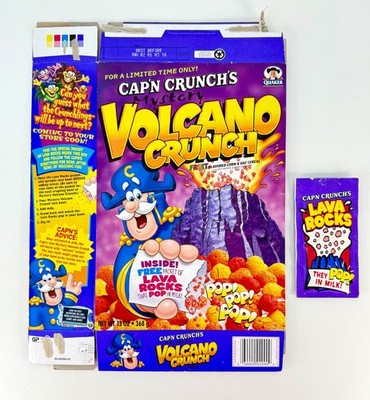 Vintage 2000 Quaker Cap'n Crunch Volcano Cereal Box w/RARE Lava Rocks Candy MINT