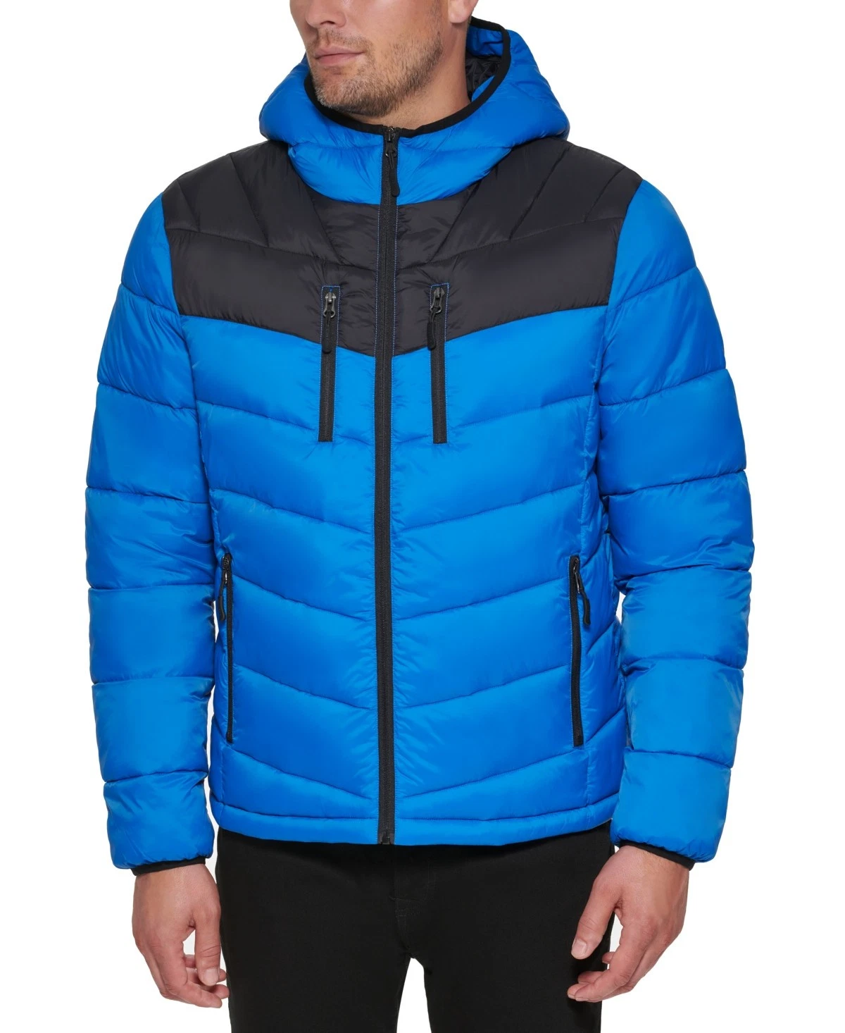 Club Room Men's Chevron Quilted Hooded Puffer Jacket | Blue | 2X-Large(NWOT)