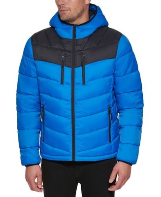 Club Room Men's Chevron Quilted Hooded Puffer Jacket | Blue | 2X-Large(NWOT)