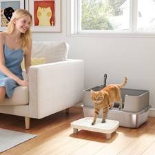 Stainless Steel Litter Box with High Sides, Metal Cat Litter Box with Scoop, Pe