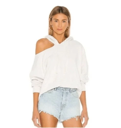 OFF WHITE Felpa con cappuccio LNA Lion pullover avorio panna ritaglio spalle coulisse oversize taglia XS