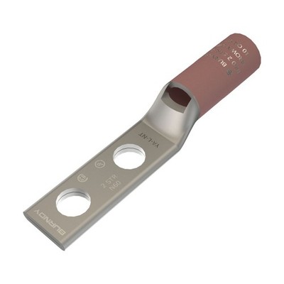 Burndy YA2CL2NT14 2-Hole 1/4'' Stud 2 AWG Standard Barrel Compression Lug Brown