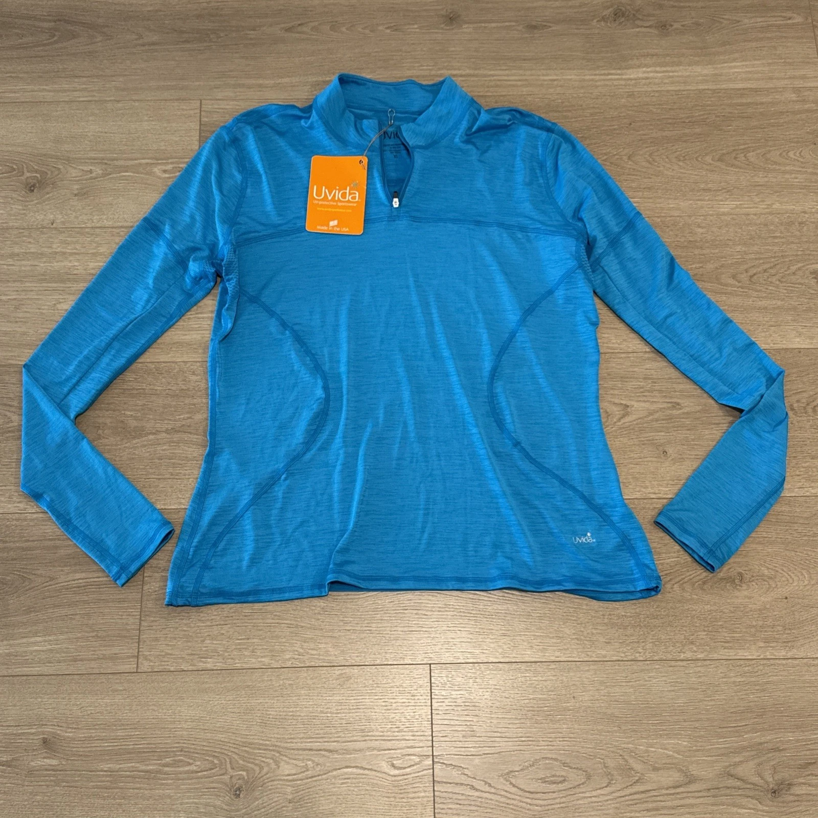 NWT Uvida Blue Sun Woman 1/4 Zip Up Pullover Long Sleeve Thumb Holes UPF50+ UV