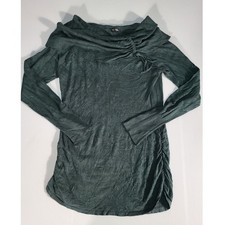 Maurices Tunic Top Off Shoulder Ruched Long Sleeve Green Medium
