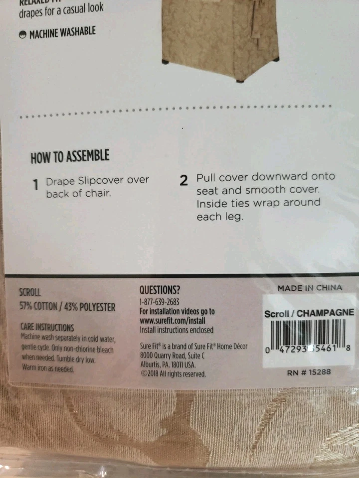 6 SureFit Scroll Long Dining Chair Slipcover Champagne Full Length Fits Up 42" - Image 4 of 4