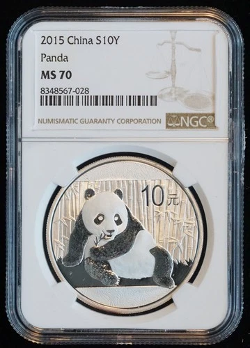 2015 10 Yuan China Chinese Panda Silver Coin 1oz Fine (NGC MS70 MS 70) 