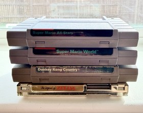 Nintendo NES SNES Game Lot: Zelda, Super Mario All-Stars, Donkey Kong Country