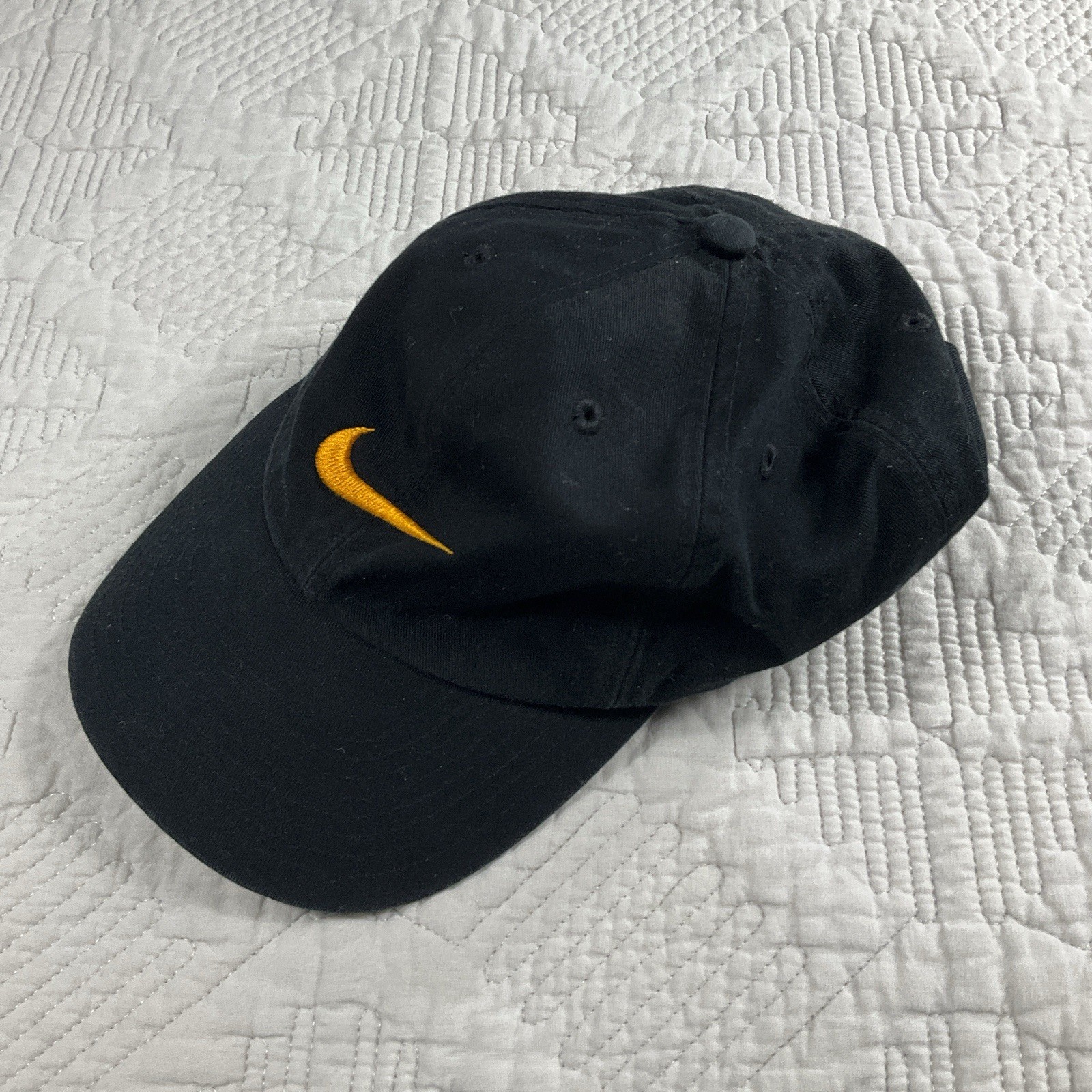 Vintage Nike Cap Black with Yellow Swoosh One Size Adjustable
