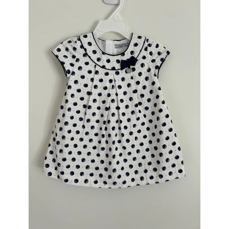 Vestido Mayoral Bebé Niña Blanco y Azul Marino Lunares - 12 Meses Foto 2 de 4