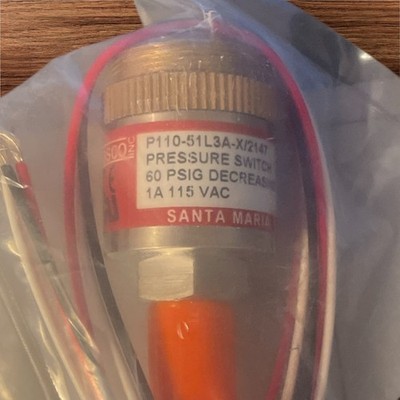Wasco P110-51L3A-X/ 2147 Pressure Switch  60PSIG Decreasing 1A  115VAC