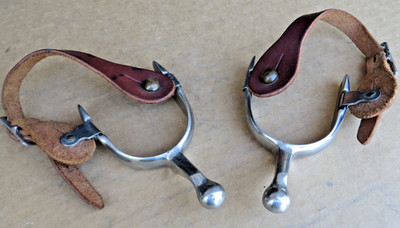 John Lyons Ball Spurs with Leather Boot Straps Horse Equestrian Riding Western