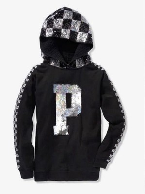 PINK VS CHECKERED FASHION SHOW RUNWAY BLING HOODIE LARGE