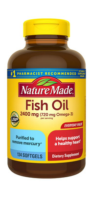Nature Made Fish Oil 2400 mg Softgels, Omega 3 Supplements, for Healthy Heart
