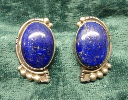 .925 Sterling Silver & Lapis Earrings, Spencer Hallmark, Sterling .925 Silver