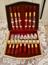 RARE ART DECO BAKELITE/PLASTIC FLATWARE SET SERVICE FOR 6 FORKS/KNIVES/SPOONS