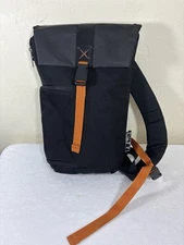 24/7 Adorama Sling Backpack Black Roll Top Laptop Camera Bag Orange Straps