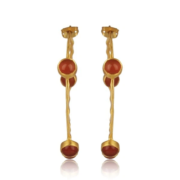 multi gemstone carnelian stone round hoop earrings in 18k yellow gold plated - Image 2 of 4