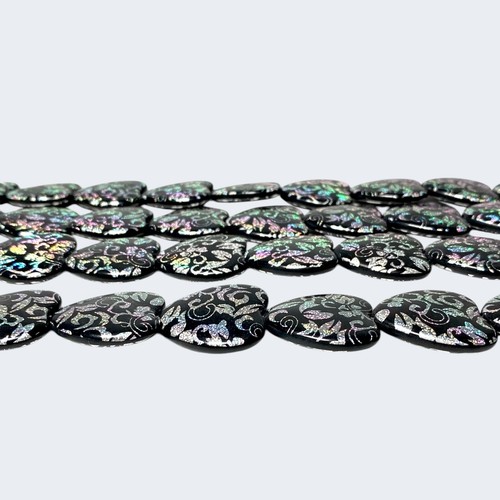 Black Hearts Beads Glitter Floral Silver Tone Iridescent Print Jewelry Crafting - Picture 11 of 12