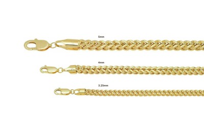 10k Solid Yellow Gold Franco Chain Wheat Round 3.25mm-5mm Necklace 18''-30''