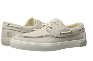 white canvas boat shoes