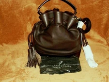Alberta Di Canio Italian Bucket Bag Chocolate Leather Tassel Pull NWT REDUCED !