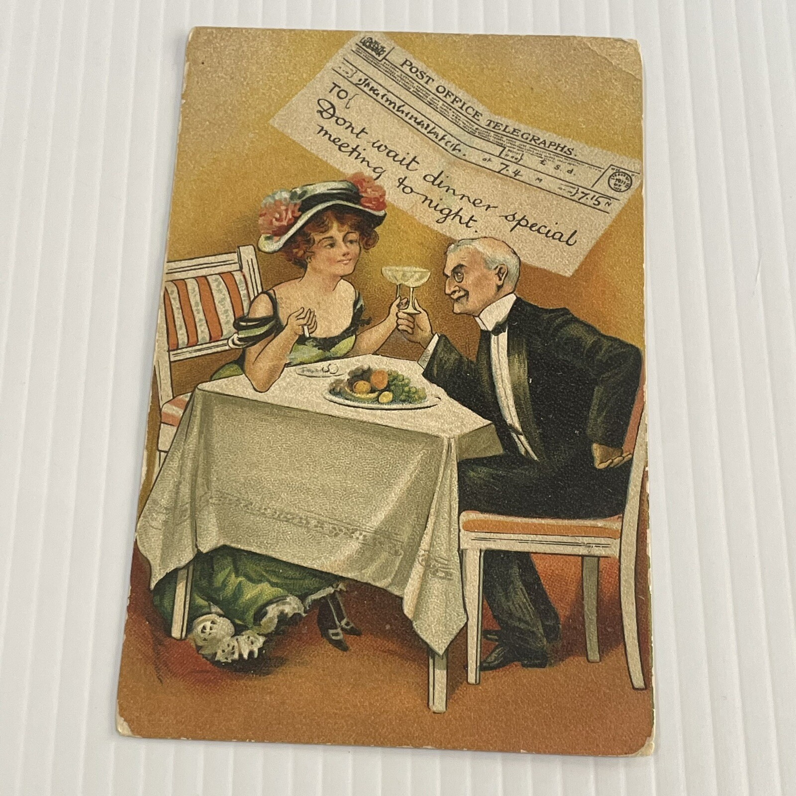 Vintage Humorous Postcard Man & Woman Dining Dinner Special