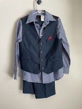 Little Boys VanHeusen Suit Vest Pants Set So Cute Size 6 3 Piece Navy Blue