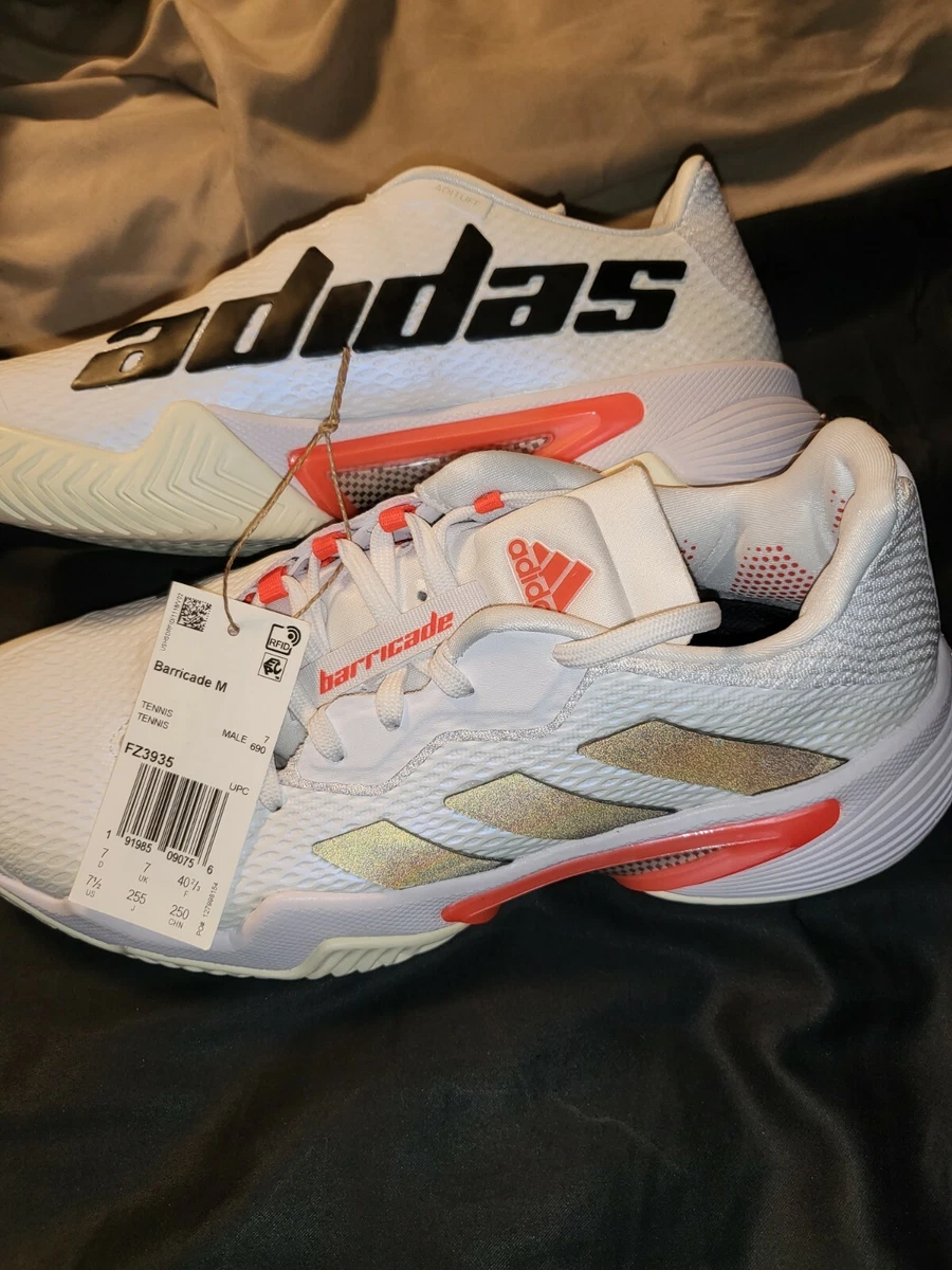 adidas Barricade Tokyo White Red Racquetball/Tennis Shoe FZ3935 Men's Size 7.5