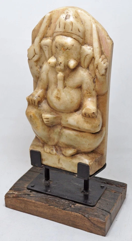 Antigua Estatuilla Ídolo Dios Ganesha Grande Mármol Blanco Original Tallada a Mano Foto 3 de 4