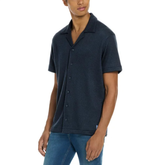 Scotch & Soda Men's Jersey Short Sleeve Button Up Shirt Relaxed Fit Blue Size L