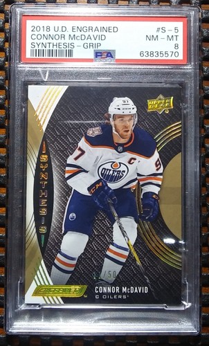2018-19 Upper Deck Engrained Synthesis /50 Grip Gold #S-5 Connor McDavid SP PSA8 - Picture 16 of 17