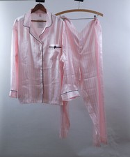 NWT Victoria  s Secret Glazed Satin Pink Stripe Pajama Set Long XL